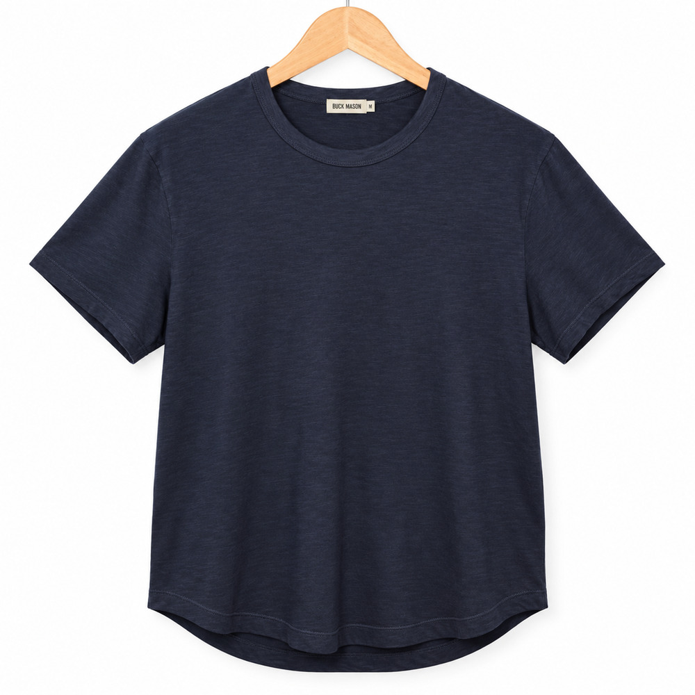Buck Mason Tee Mens M Blue Midnight Slub Curved Hem 100% Cotton Classic USA NWT